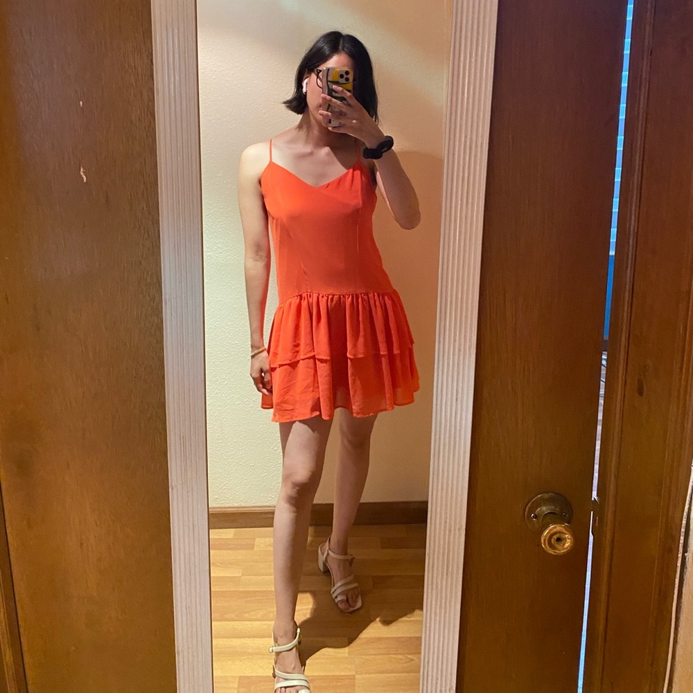BCBG bright orange mini dress